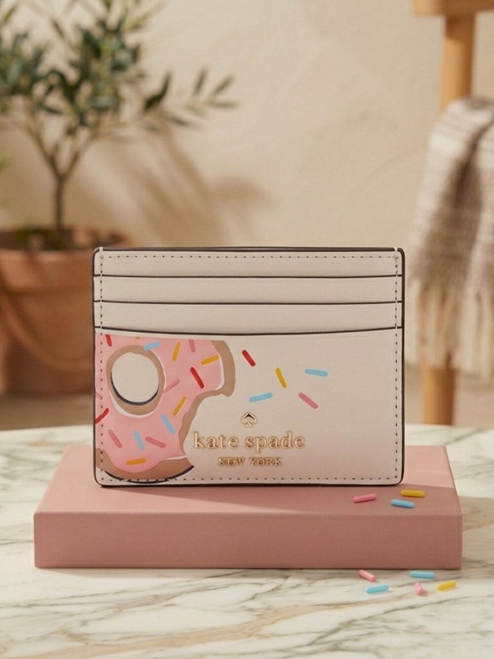 Kate Spade Coffee Break Donut Small Slim Card Holder Cream Multi KF488